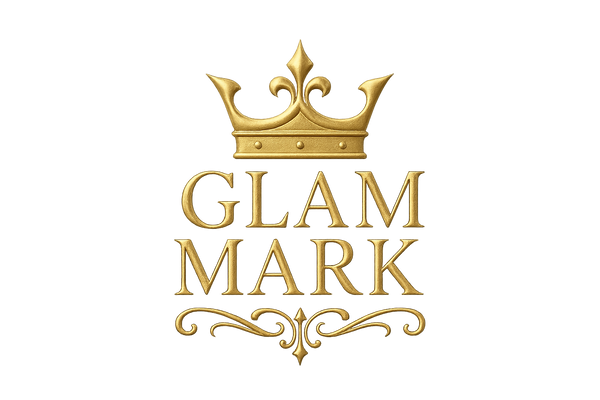 MY STORE NAME IS GLAM MARK SUGGEST A LOGO HAVING PNG GOLDEN ROYAL COLOUR WITH UNIQUE PREMIUM SIGN